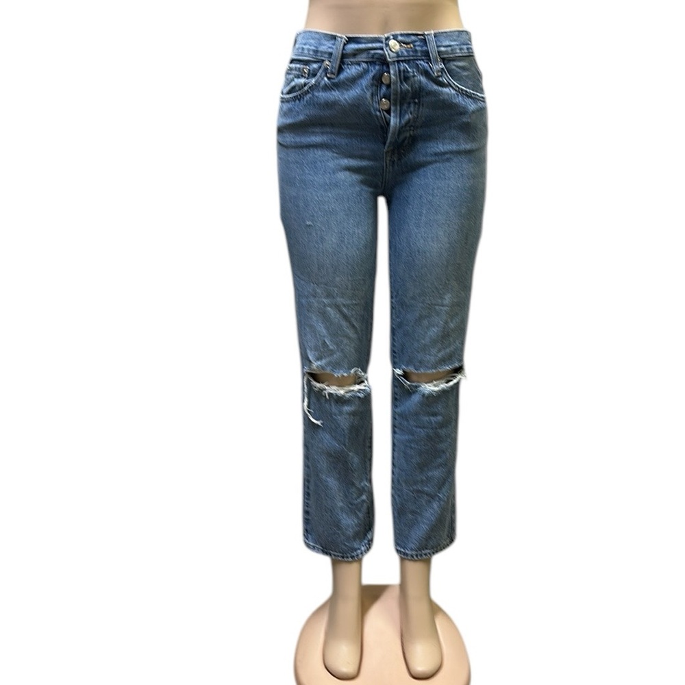 Pistola Denim Destroyed Ripped Destroyed Straight Leg Blue Jeans Womens 26